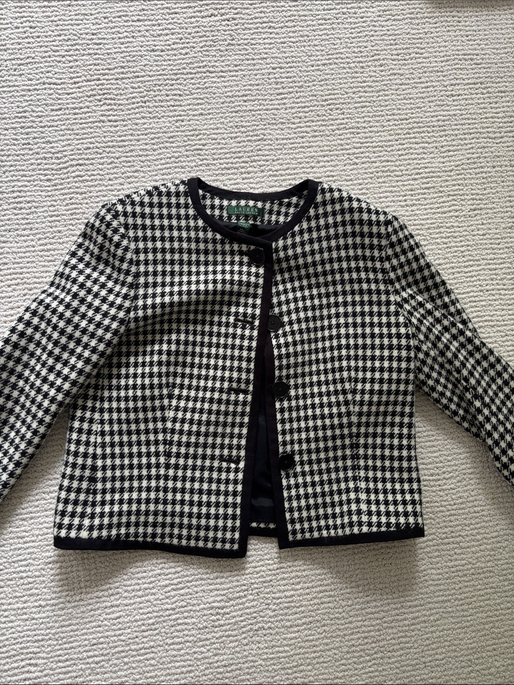 Lauren Ralph Lauren Black and White Houndstooth Blazer